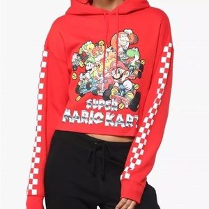 Super Mario kart hoodie with checkered sleeves